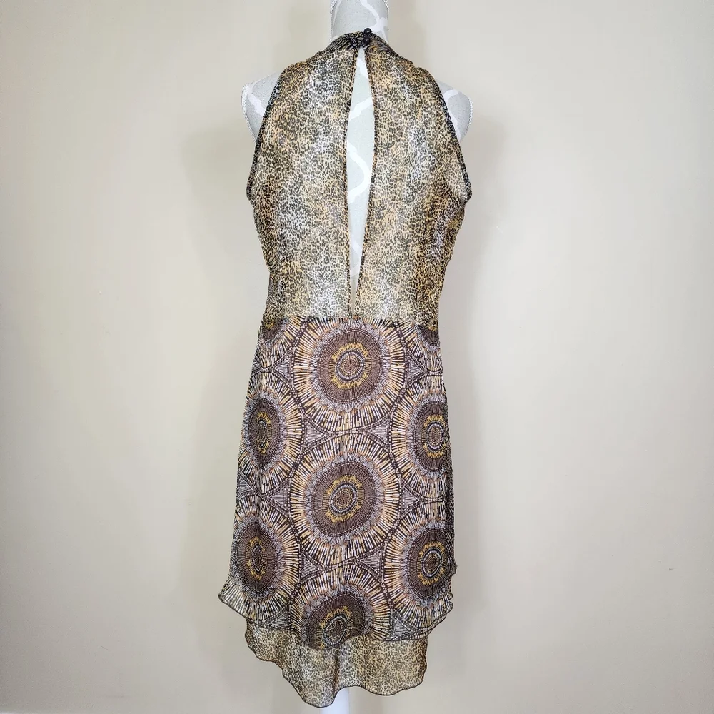 Vintage Joseph Ribkoff Layered Dress Size 10 Tribal Cheetah Print Brown - Picture 5 of 15